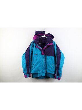 Vintage 90s Columbia Womens XL Criterion 2 In 1 Puffer Bomber Jacket Blue Purple